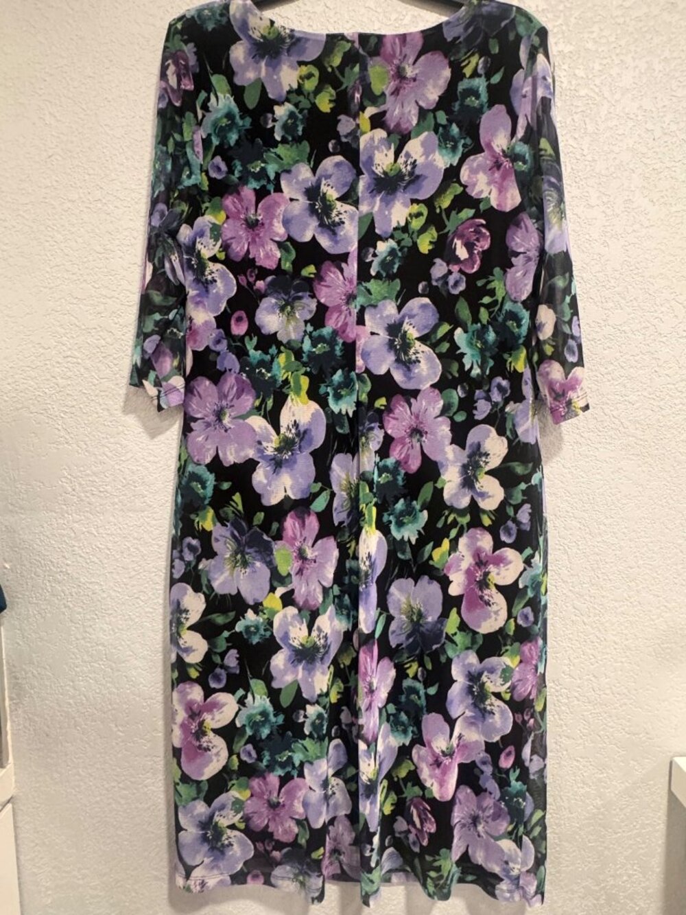 Floral Black & Purple Cowl Neck Dress 3/4 Sleeve Chiffon Size 14W - Picture 7 of 7